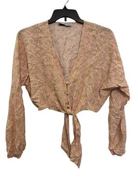 Sophie Rue Floral Tie-Front Blouse In Pink With Long Sleeves & Button Closure Si